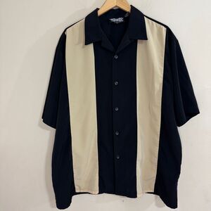 Dragonfly Men’s Colorblock Stripe Button-Up Shirt Black Cream Size XL Rockabilly